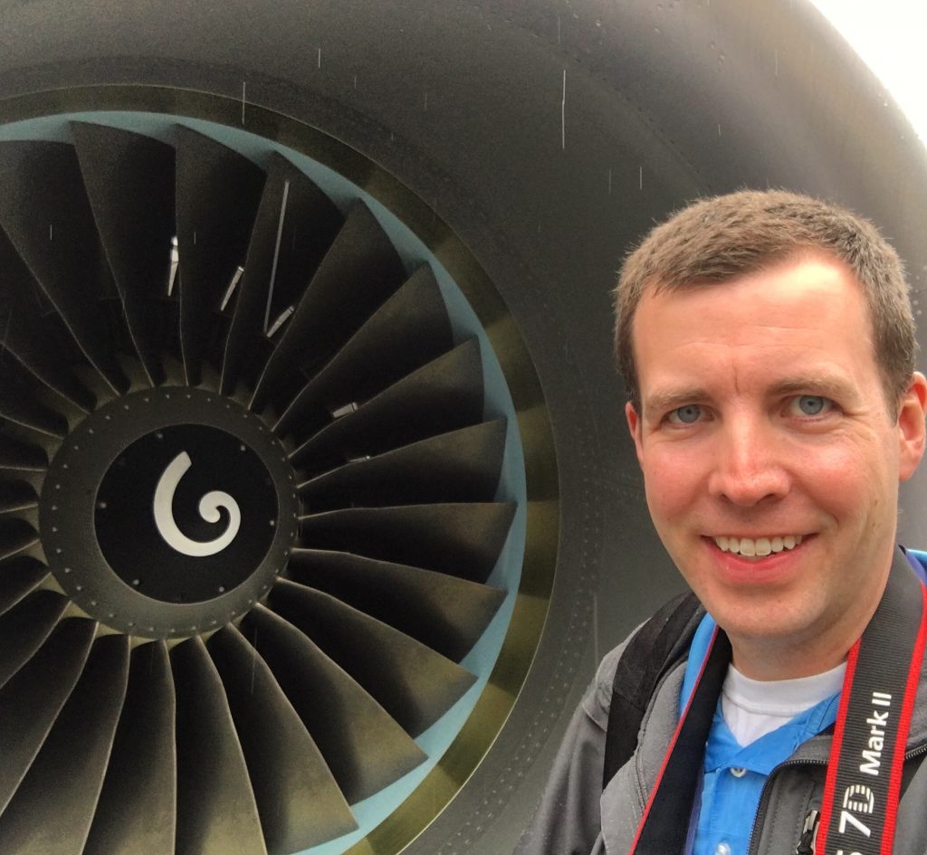 Me standing in front of the engine of a brand new 737-900ER, N434AS, prior to its delivery flight to Alaska Airlines.